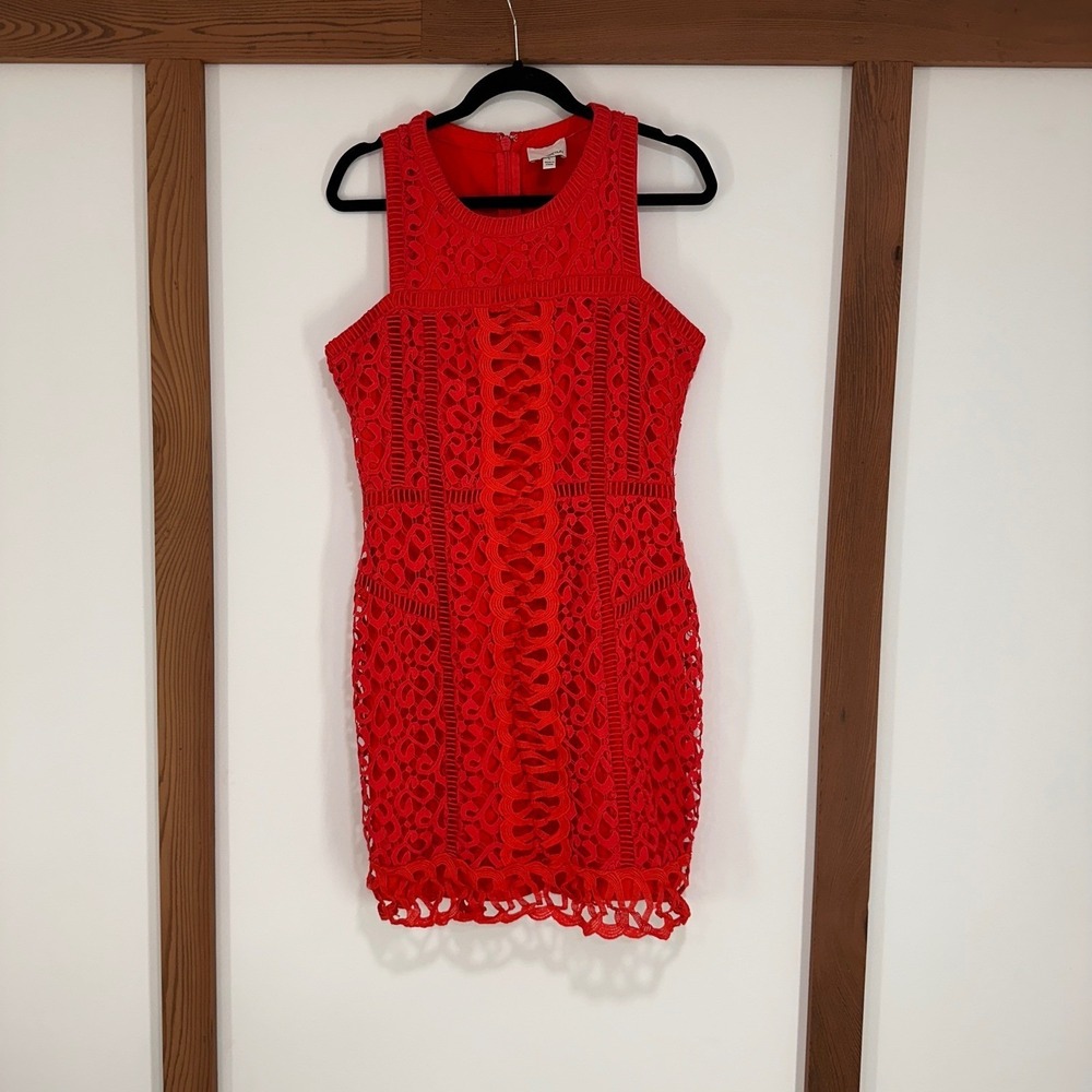 Greylin Red Lace Mini Dress Women's Size Large L Sleeveless Wedding Guest